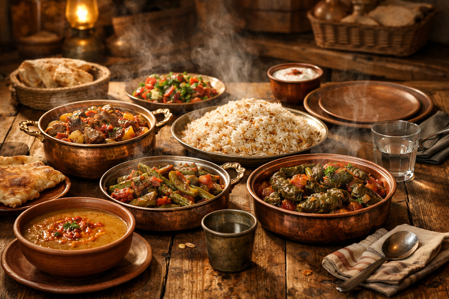 Anadolu mutfağından geleneksel ev yemekleri sofrası