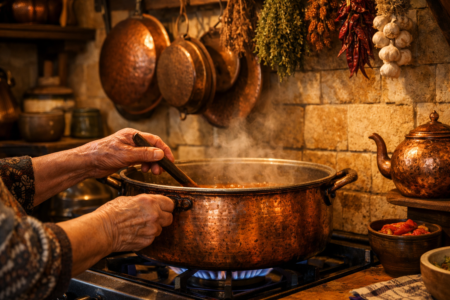 Geleneksel Anadolu mutfağında hazırlanmış ev yemekleri sofrası